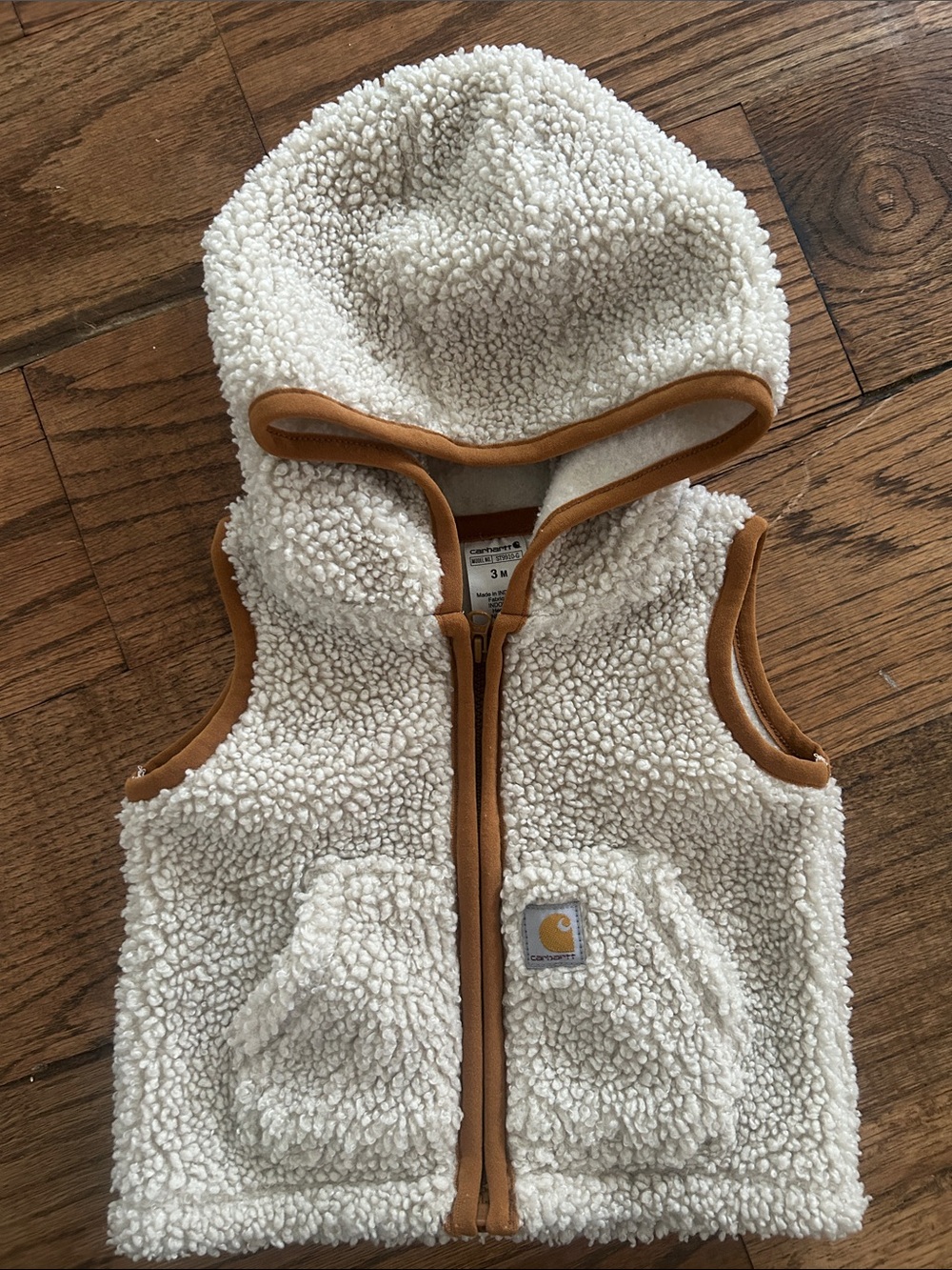 Carhartt Kids Cream Sherpa Hooded Vest with Tan Trim 3-6 month